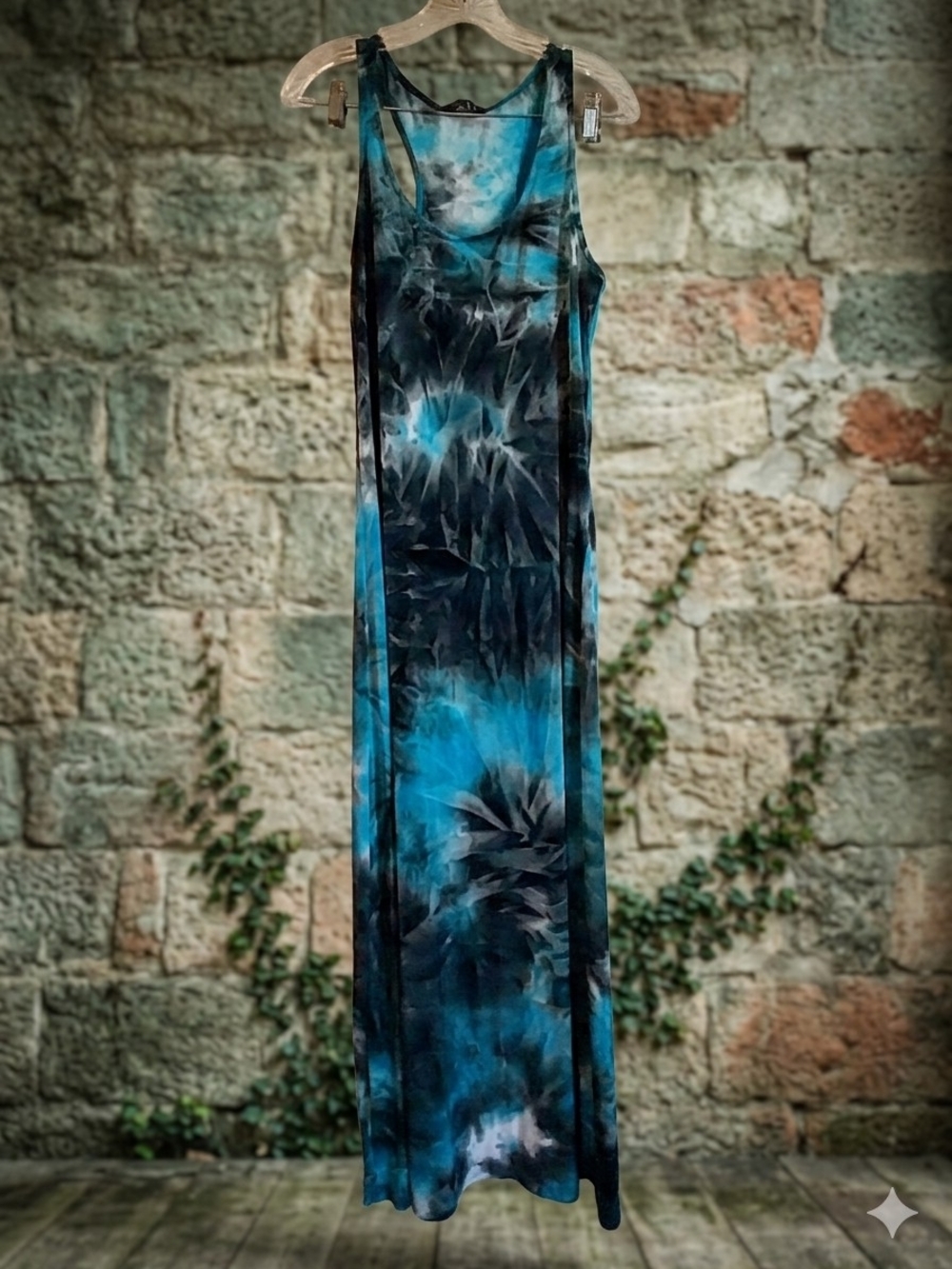 Just Love Large Blue and Black Tie-Dye Maxi Dress